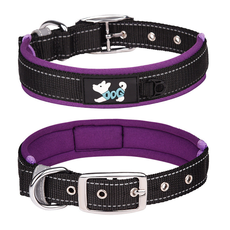 Reflective Padded Dog Collar with Metal Buckle