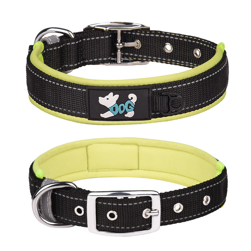 Reflective Padded Dog Collar with Metal Buckle
