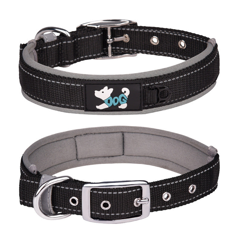 Reflective Padded Dog Collar with Metal Buckle