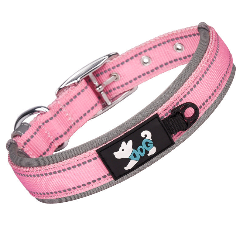 Reflective Padded Dog Collar with Metal Buckle