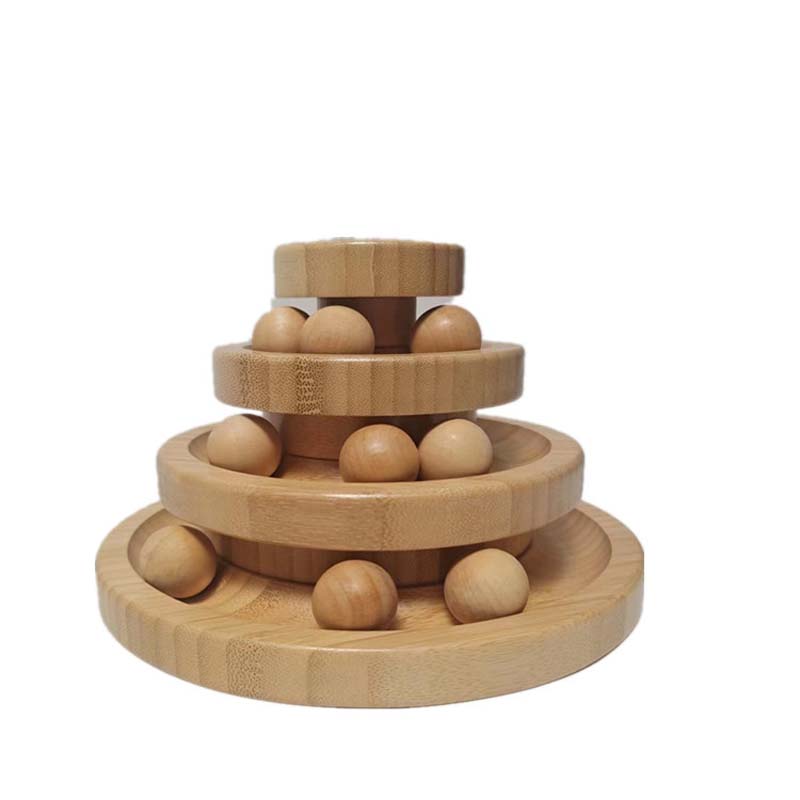 Interactive Wooden Cat Ball Track Tower Toy