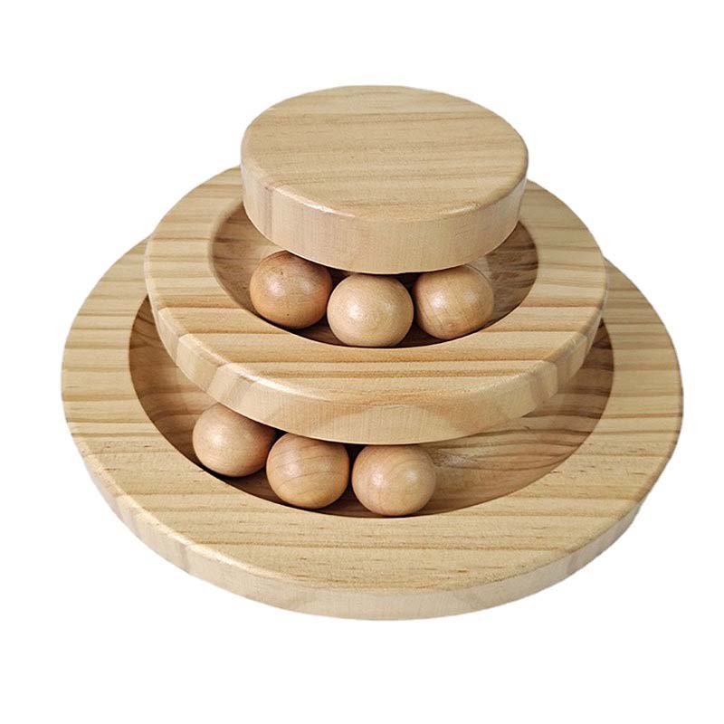 Interactive Wooden Cat Ball Track Tower Toy